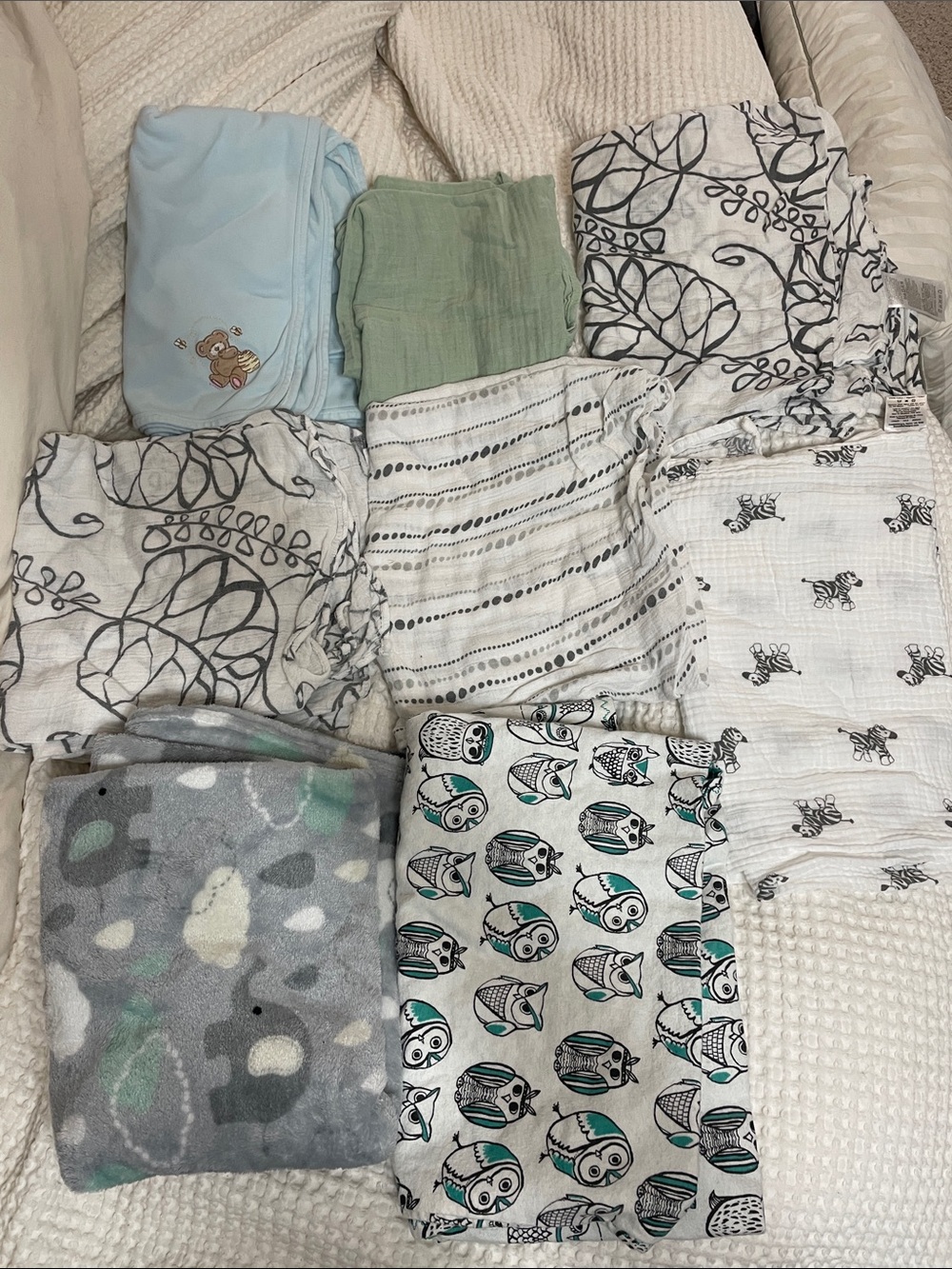 Newborn Baby Muslin cotton blankets swaddles lot bundle